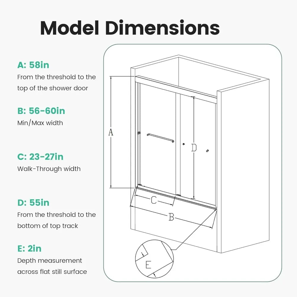 UbMelt Semi Frameless Double Sliding Shower Door With Tempered Glass