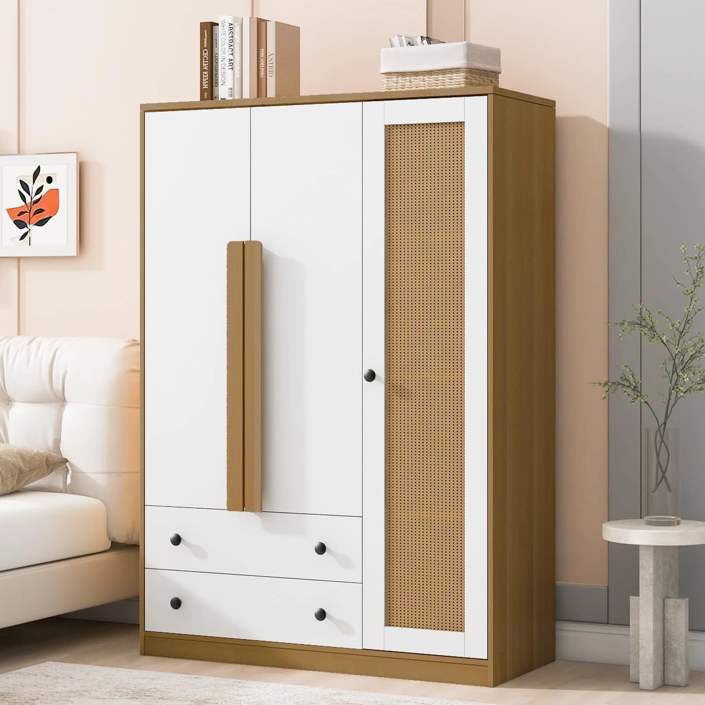 General Use Armoire Wardrobe Cabinet With Hanging Rod And Doors