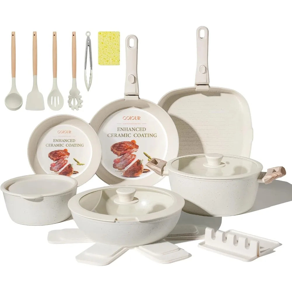 Iosn 23 Piece Ceramic Nonstick Cookware Set Detachable Handle
