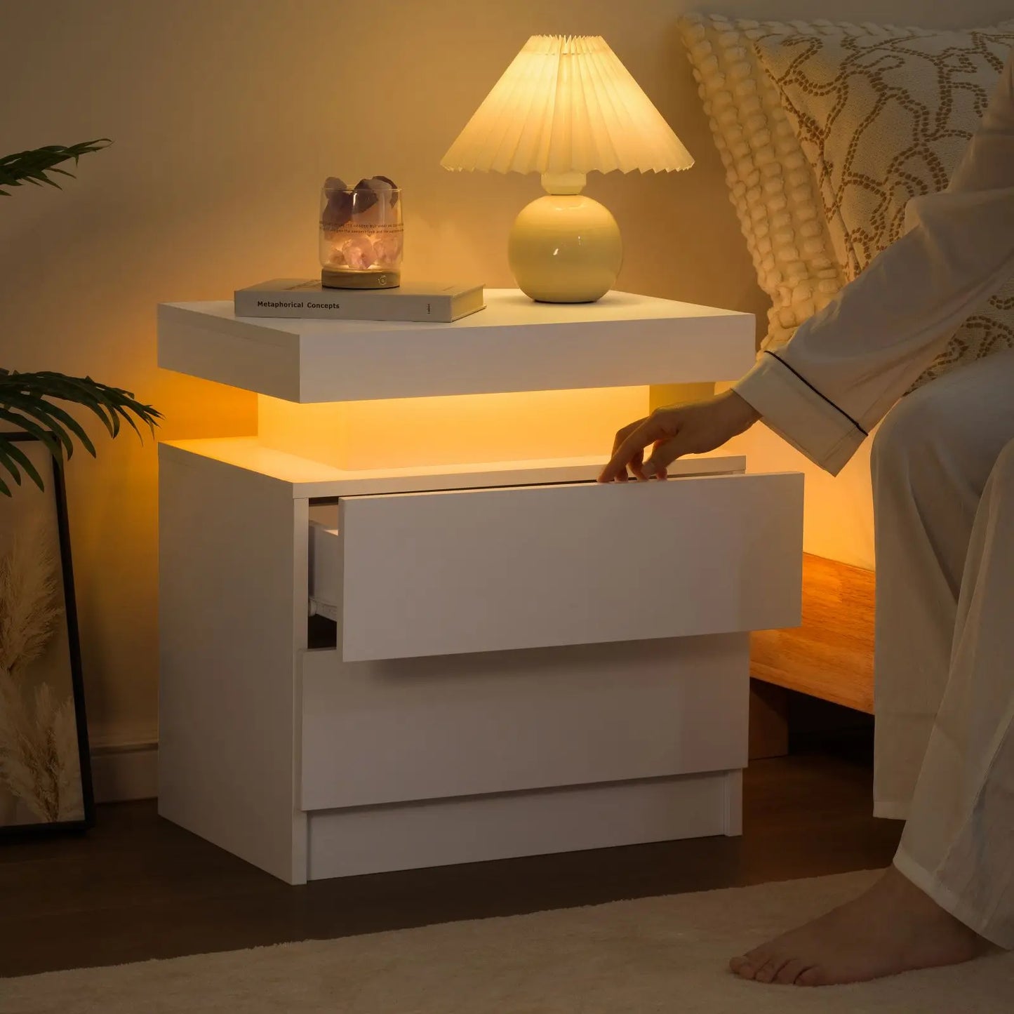 Cubehom LED Nightstands With Drawers And RGB Lighting