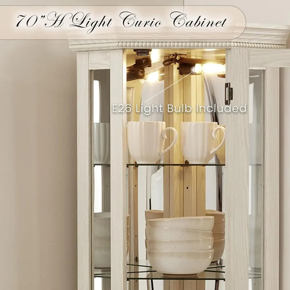 Corner Curio Cabinet With Light And Tempered Glass Shelves