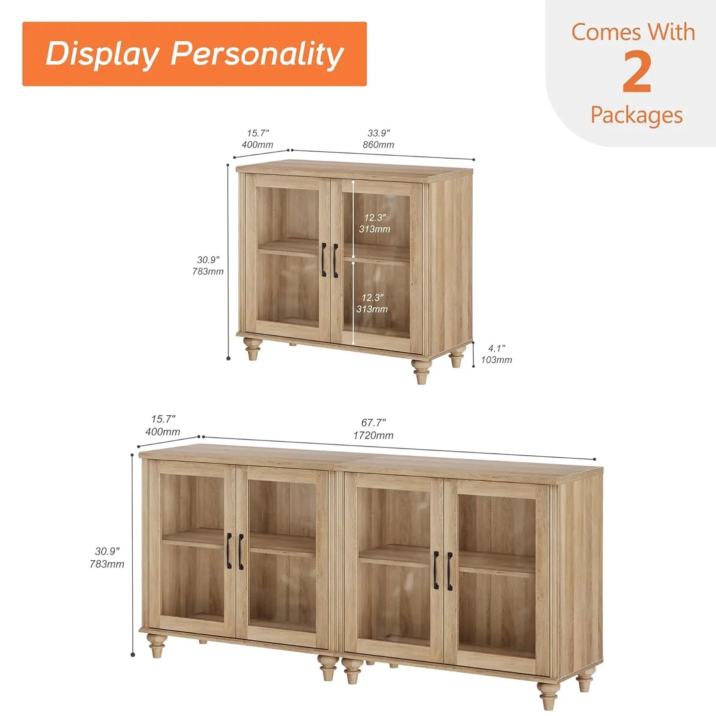 Sideboard Buffet Cabinet With Glass Doors For Kitchen Storage