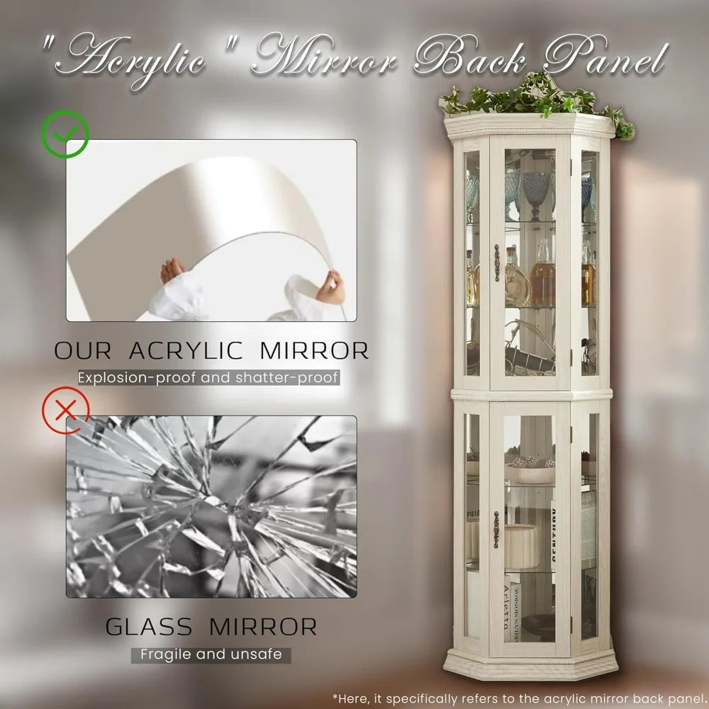 Corner Curio Cabinet With Light And Tempered Glass Shelves