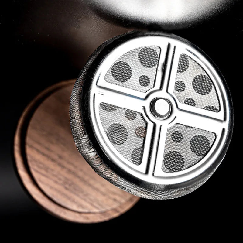 French Press Coffee Pot With Black Walnut And Borosilicate Glass