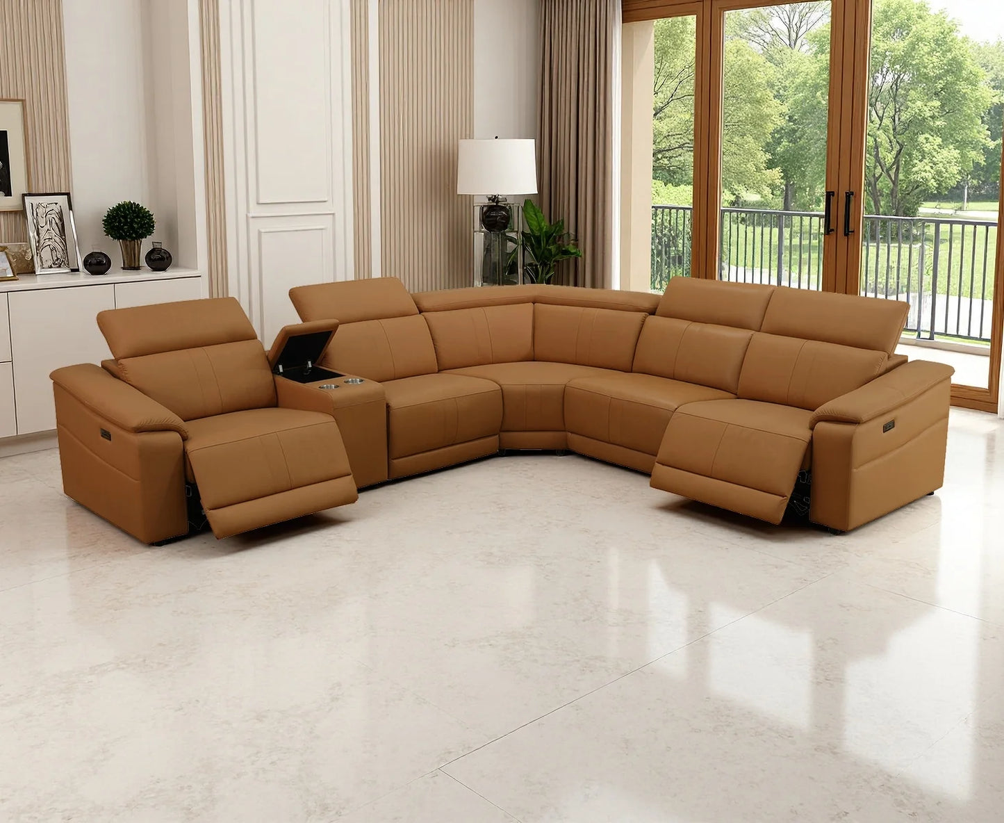 Dekmxas Breathing Leather Power Recliner Sectional Sofa Set Cup Holders