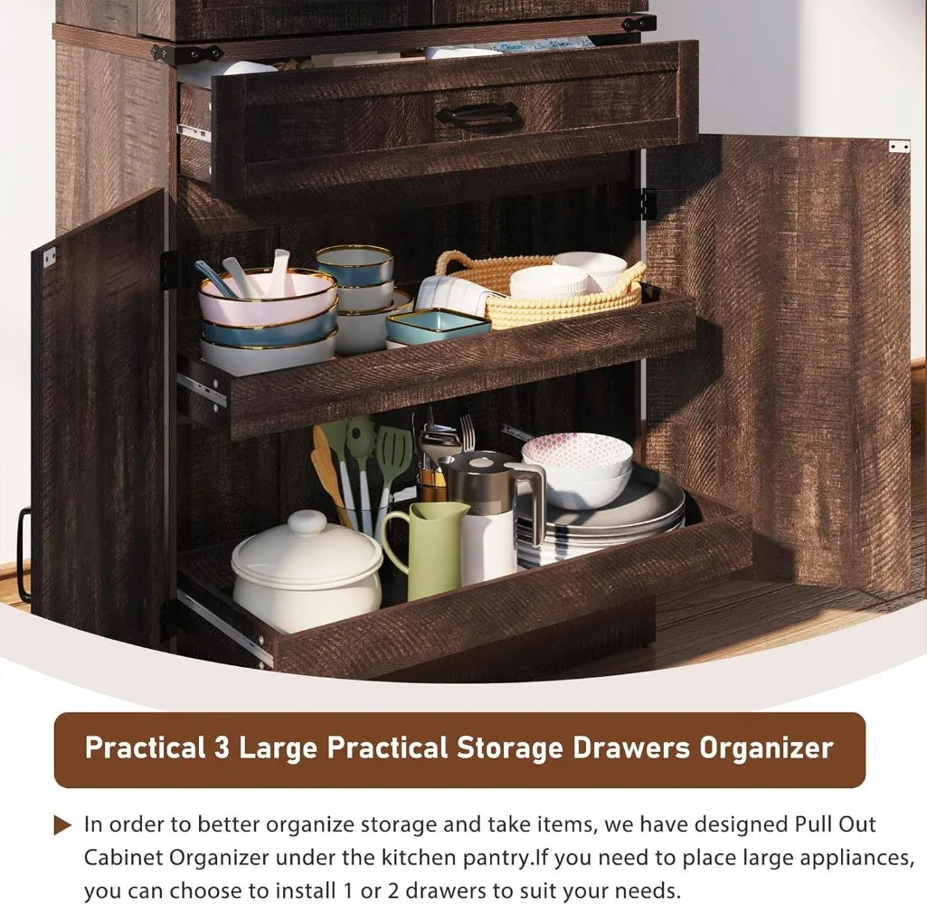 Nest N Yard Farmhouse Pantry Cabinet With 3 Drawers