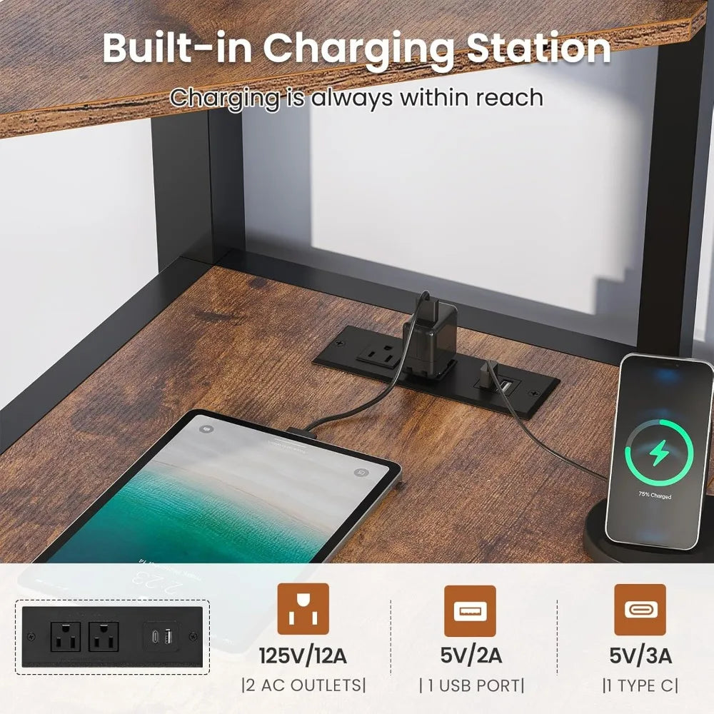 Loft Bed With L Shaped Desk Storage Shelves And Charging