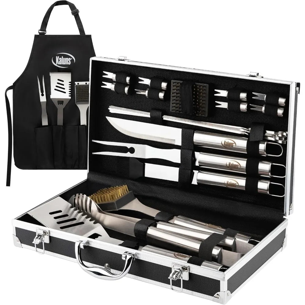 Heavy Duty Stainless Steel BBQ Grill Tools Set With Aluminum Case And Apron