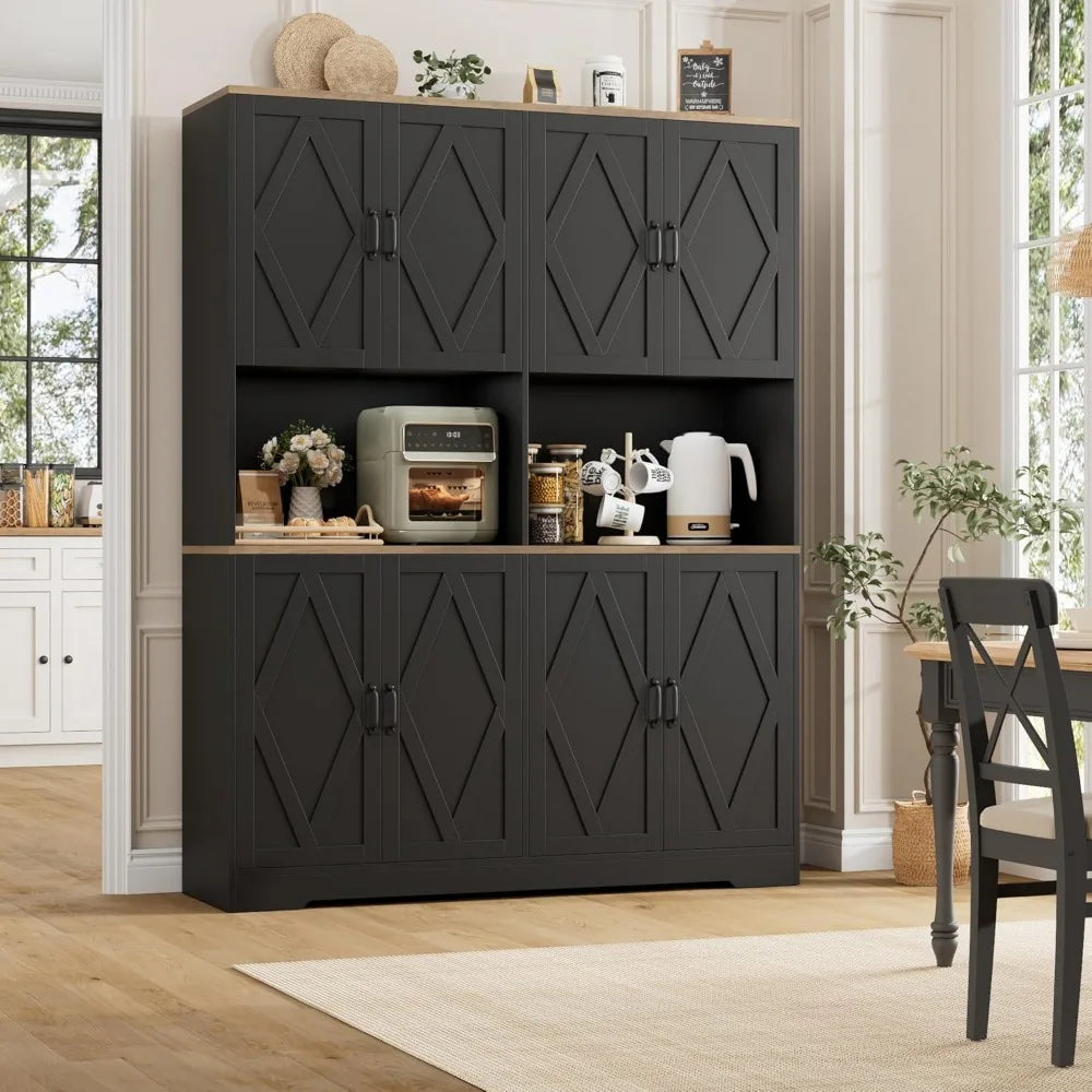 DAFIFY Freestanding Pantry Cabinet With Microwave Stands Farmhouse