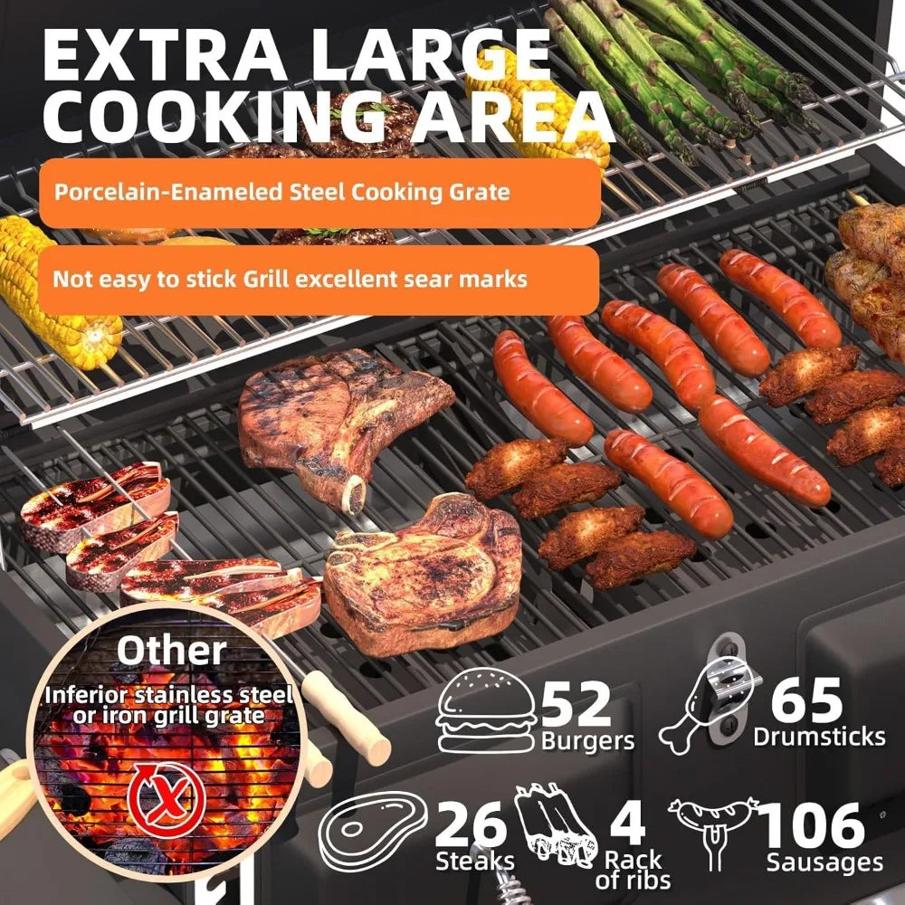 Charcoal Grill With Thermometer And Lifting Charcoal Trays And Storage