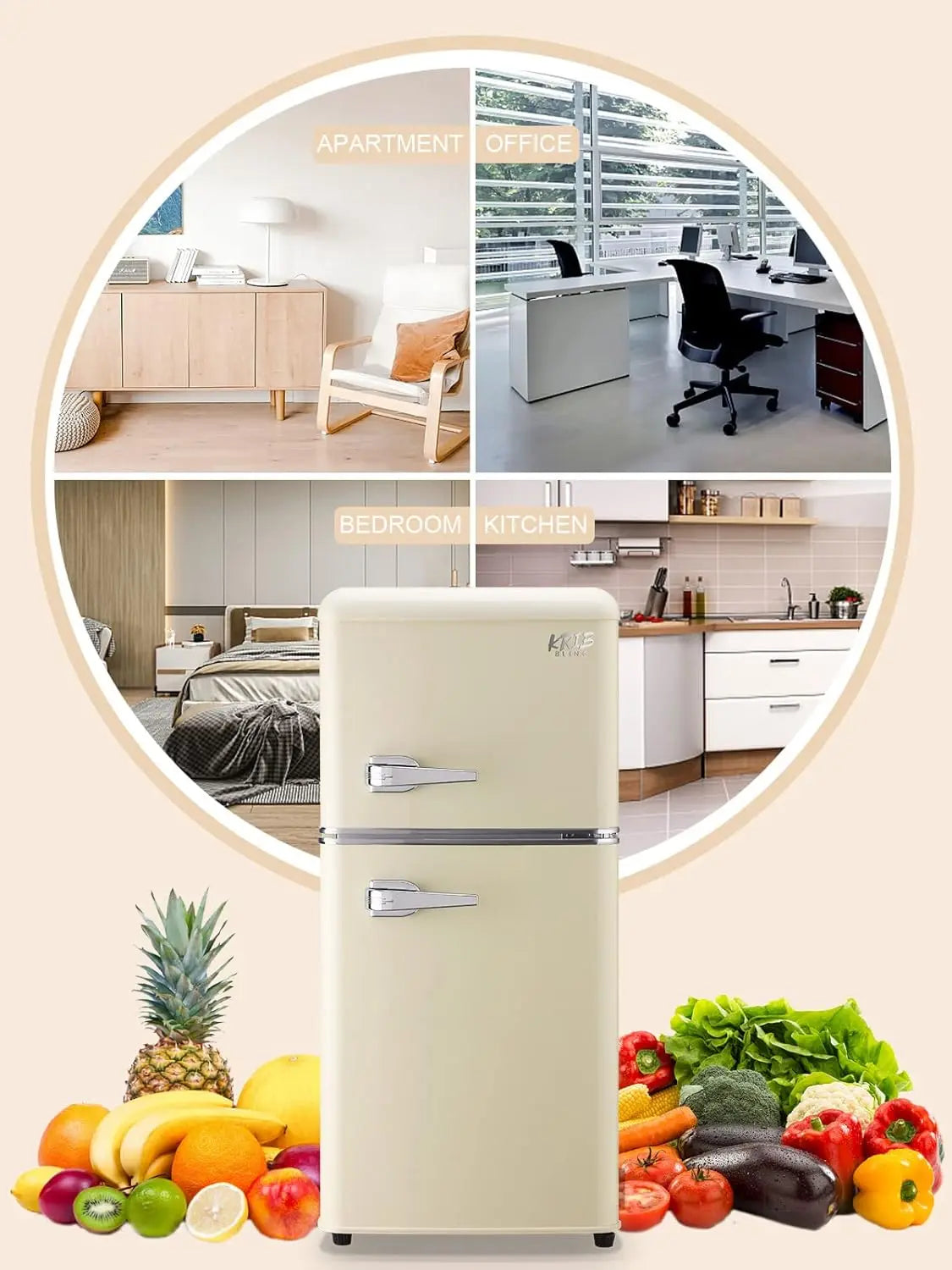 Krib Bling Mini Fridge With Freezer Retro Design For Home