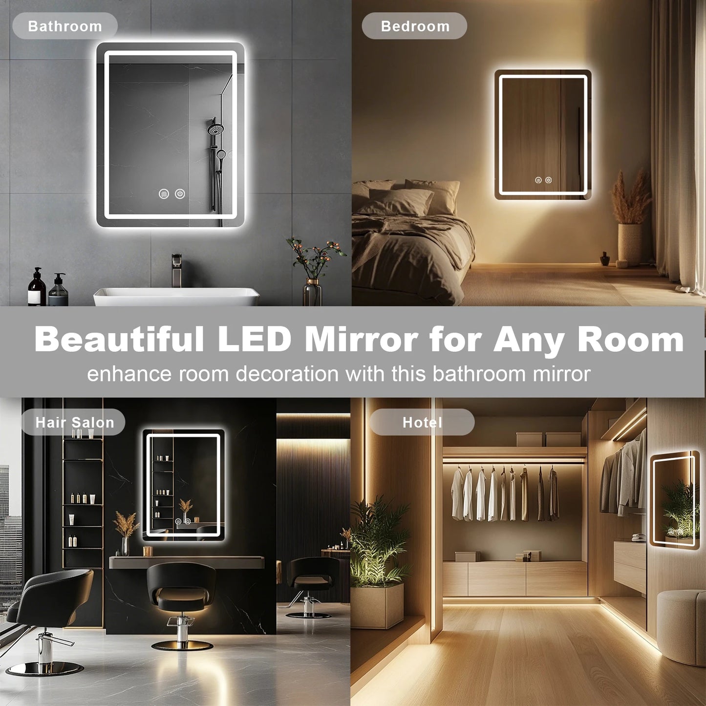 MYGIIVOVO LED Bathroom Mirror With Backlit Lights Wall Mounted Demister