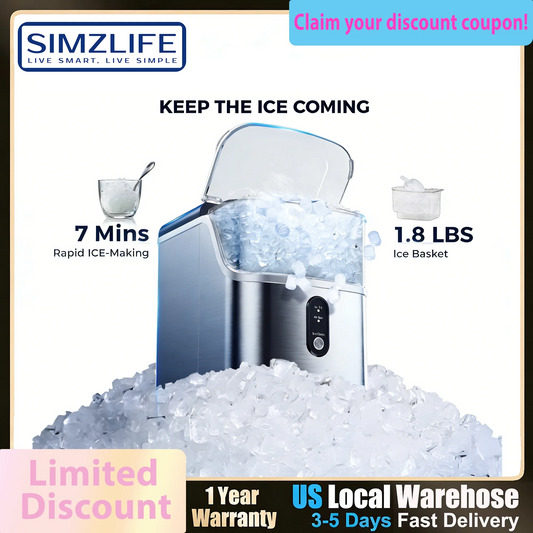 SIMZLIFE Nugget Ice Maker Countertop Self Cleaning Portable