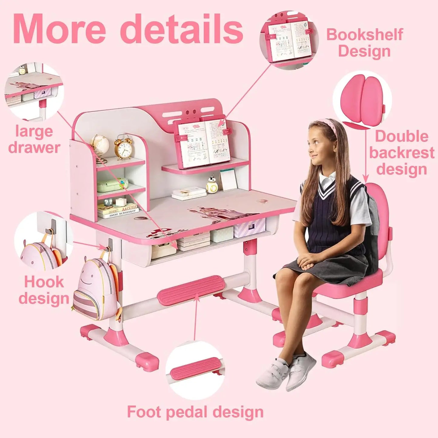 High-concerned Kids Height Adjustable Desk And Chair Set