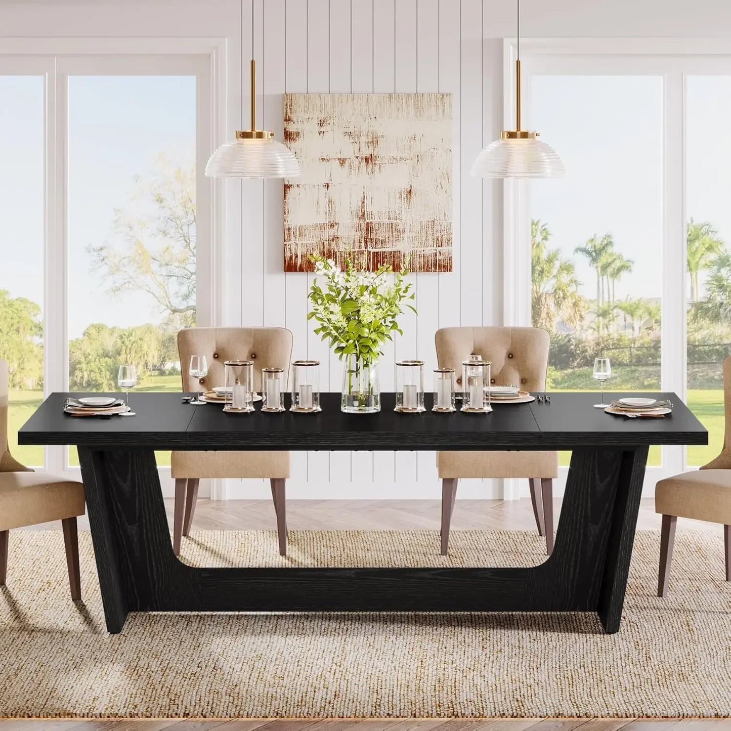 Farmhouse Wooden Dining Table For 6 To 8 People Sturdy