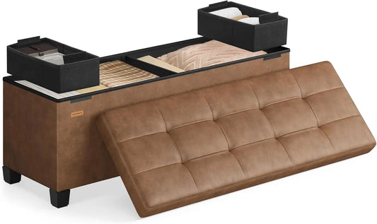 Foldable Storage Ottoman Bench In Synthetic Leather For Living Rooms