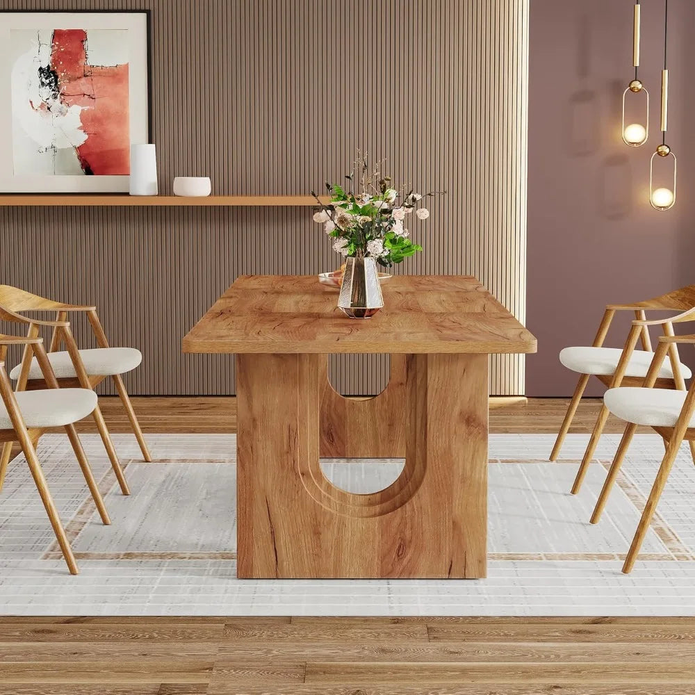 RBXC Modern Dining Table With Wood Pedestal Base Kitchen