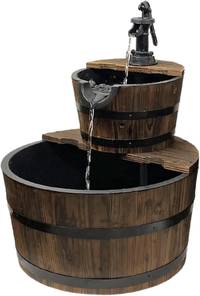 Pier Surplus Wood Barrel Fountain With Pump For Outdoors
