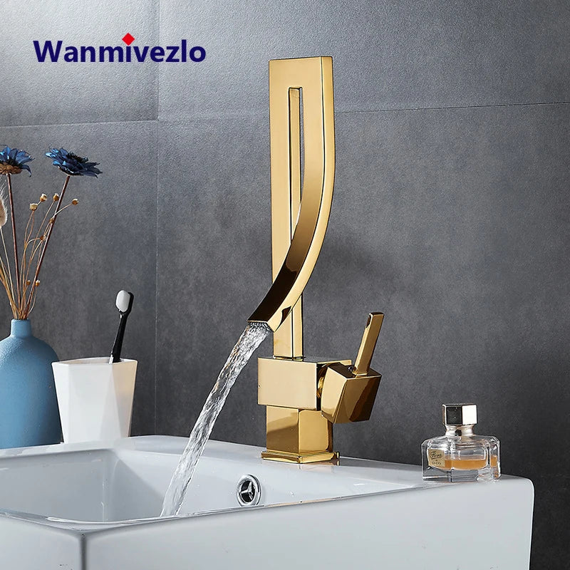 Wanmivezlo Brass Basin Faucet Deck Mounted Waterfall Mixer Taps