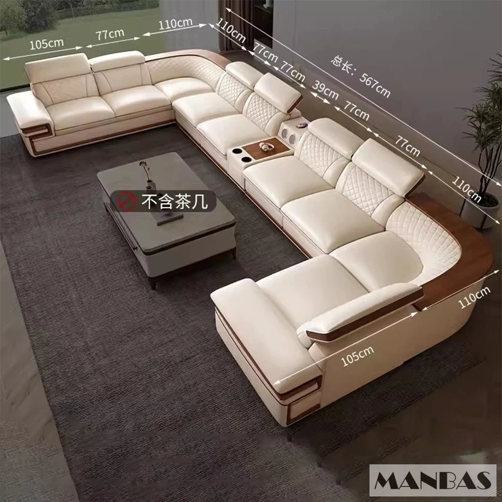MINGDIBAO Italian Leather Sofa Set With Adjustable Headrests Bluetooth Speaker
