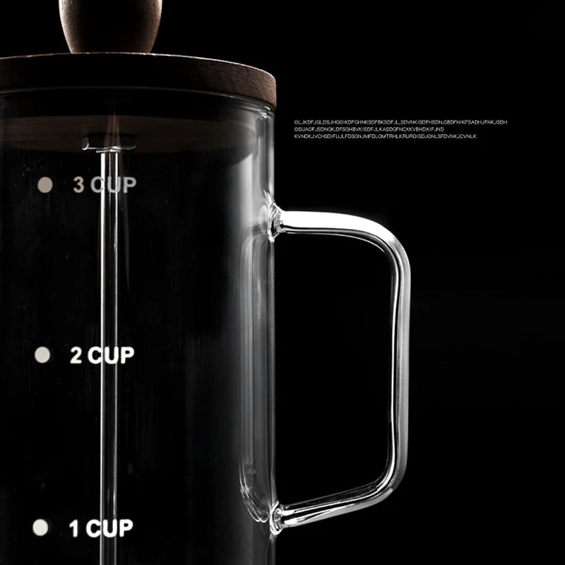 French Press Coffee Pot With Black Walnut And Borosilicate Glass