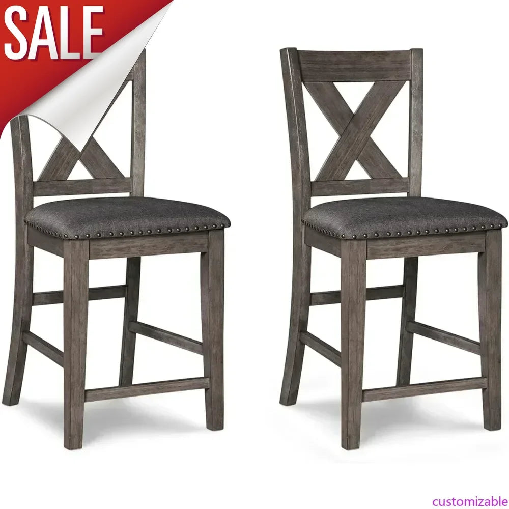 XMSJ Caitbrook Rustic Counter Height Upholstered Barstool Set 2