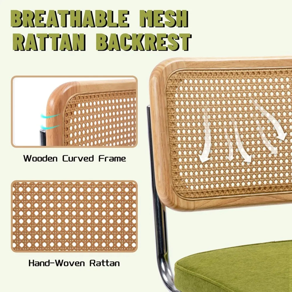 Dining Chairs Set Of 2 Modern Rattan Chrome Frame