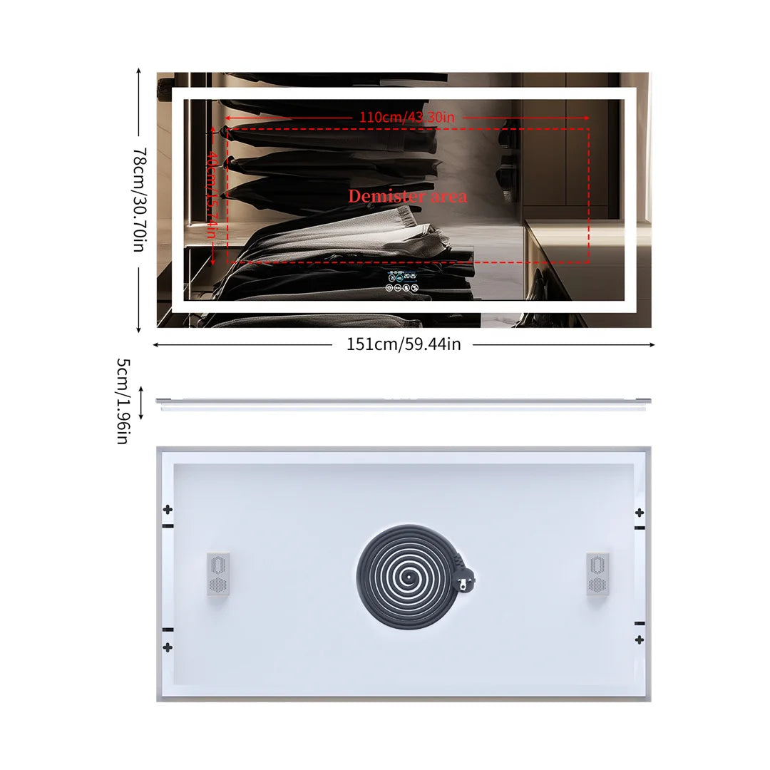 LUVODI Illuminated Bluetooth Bathroom Mirror With Anti Fog LED Vanity Speaker