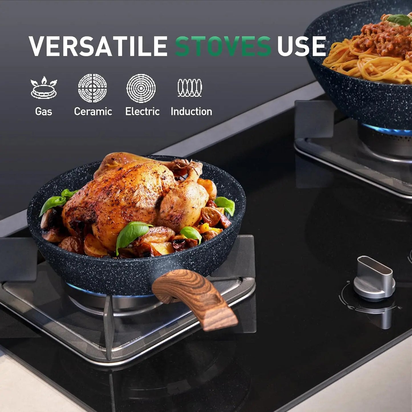Feature Granite Nonstick Induction Cookware Set With Lids
