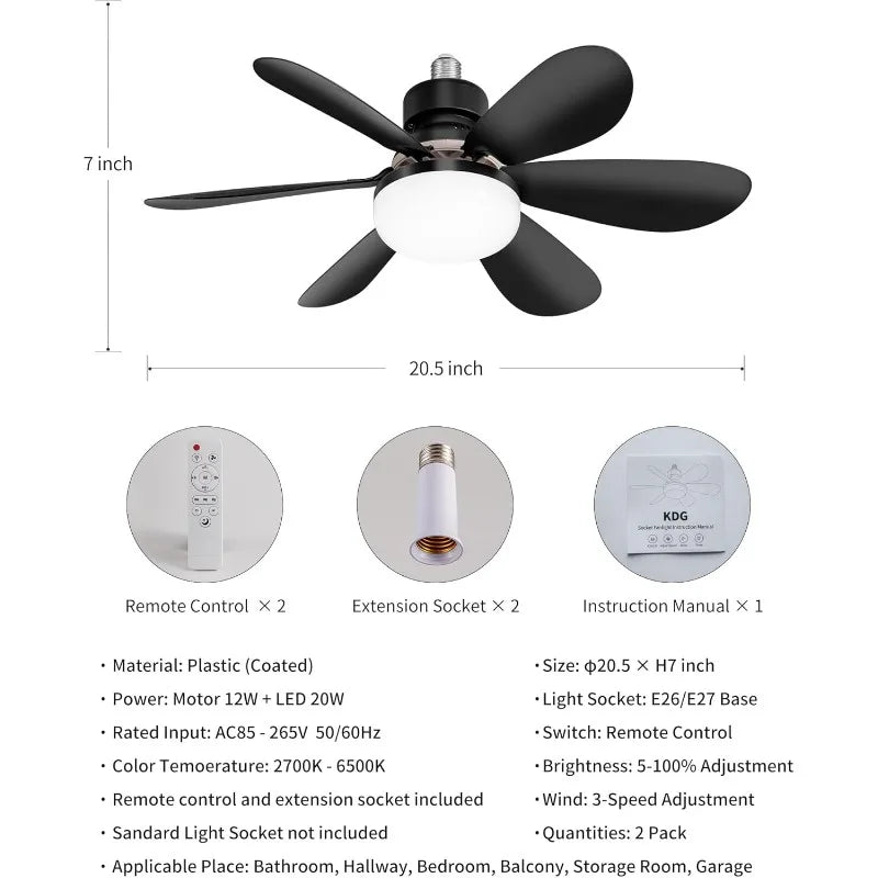 Ceiling Fans With Light Low Profile LED Dimmable For Bedroom