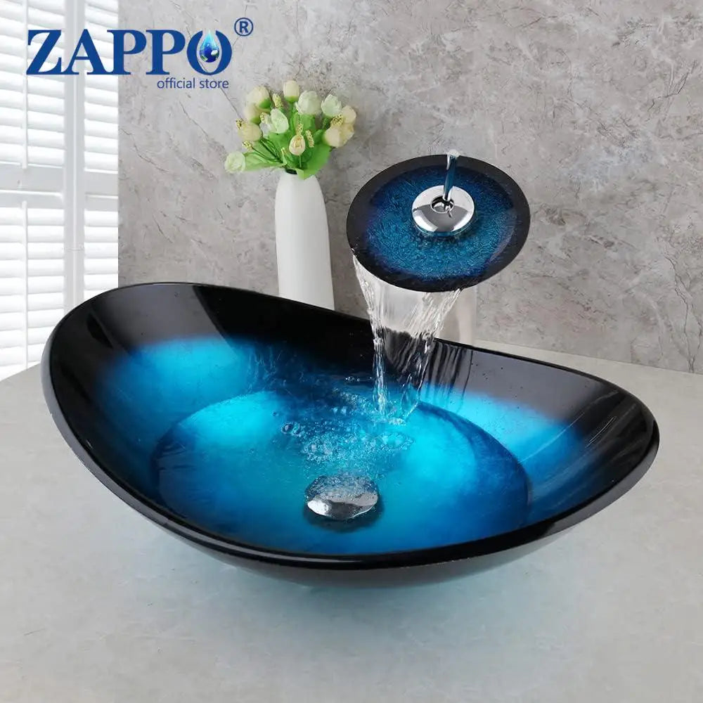 Torayvino ZAPPO Tempered Glass Vessel Sink with Waterfall Faucet