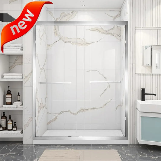 Semi Frameless Double Sliding Shower Door With 6mm Glass For Bathroom