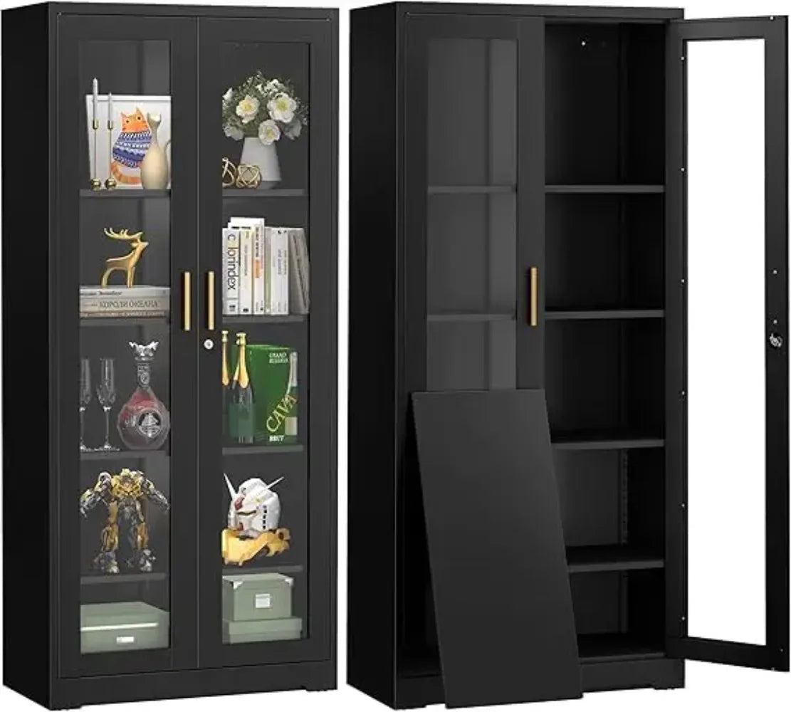 Glass Display Cabinet With Lock And Adjustable Shelves