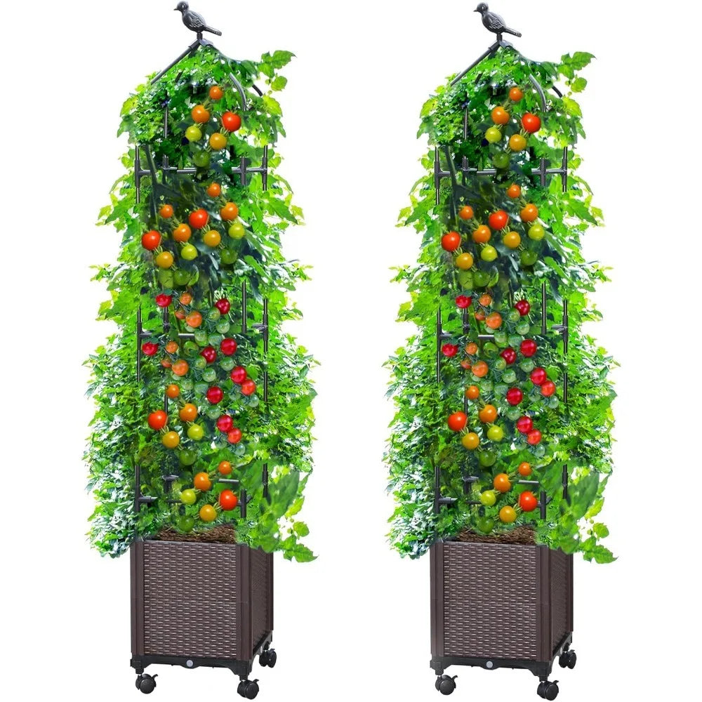 Raised Garden Bed Planter With Trellis For Climbing Vines