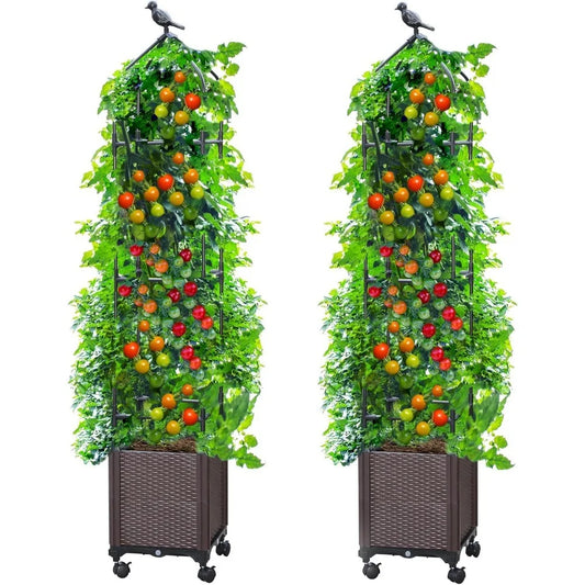 Raised Garden Bed Planter With Trellis For Climbing Vines