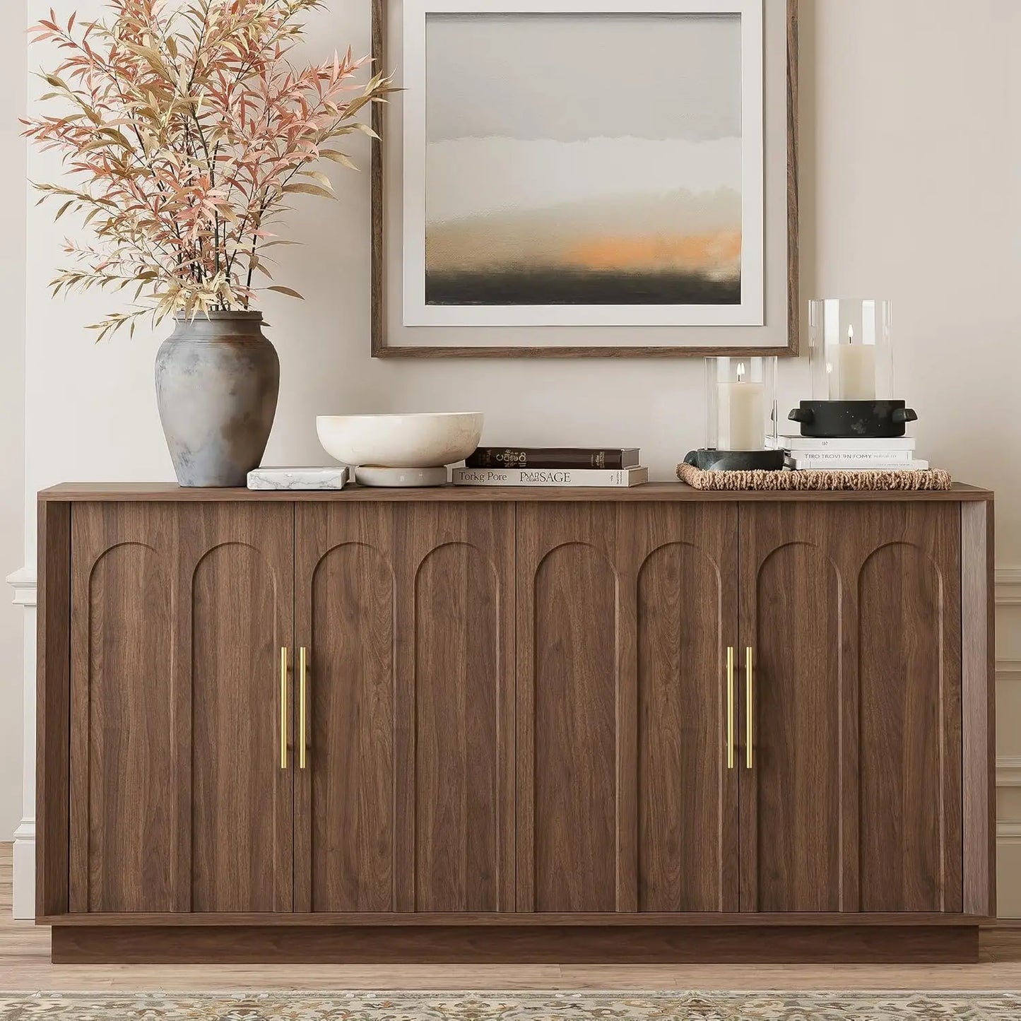 Sideboard Buffet Cabinet With Storage Modern Arched Doors Media Console
