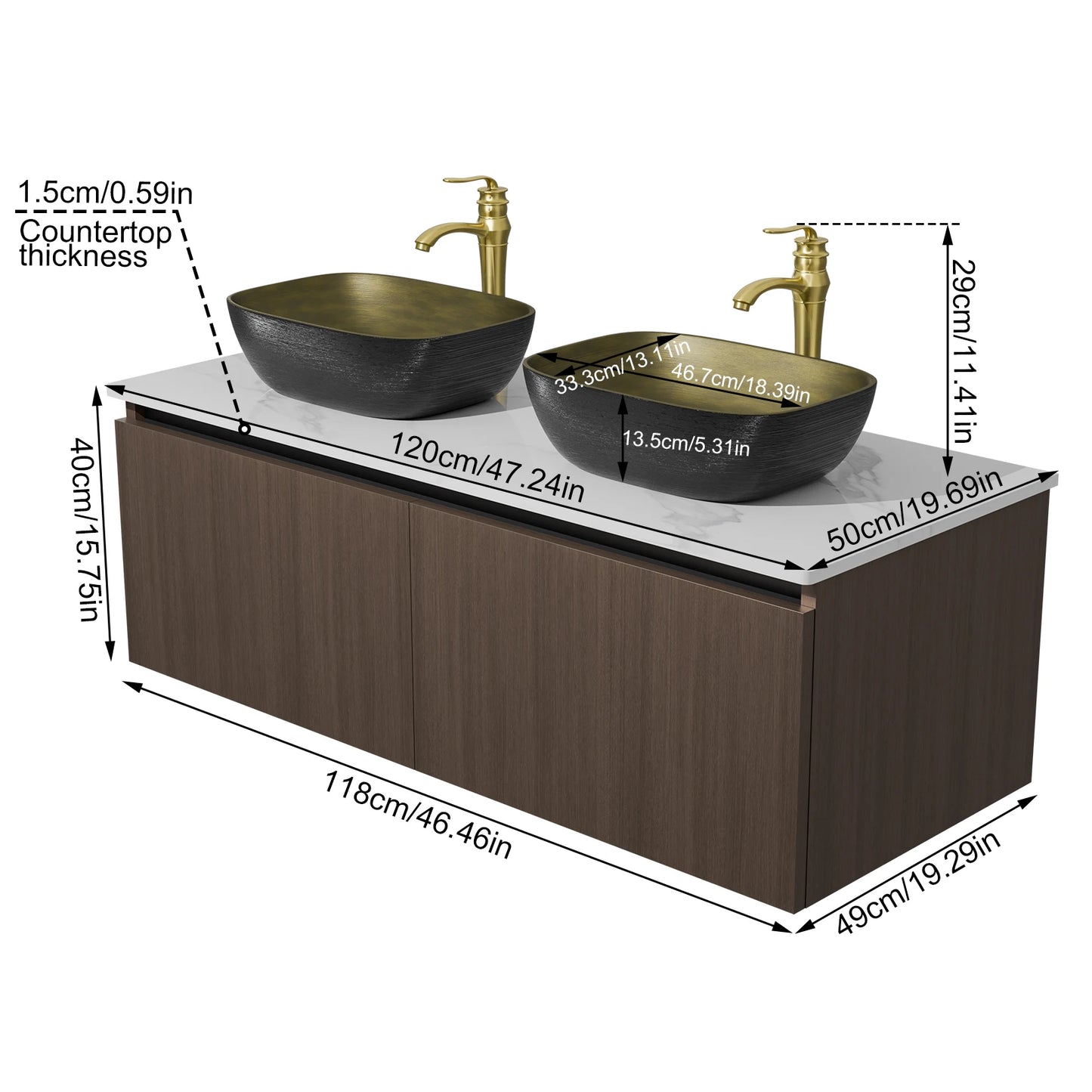 Modern Floating Bathroom Vanity Sink Combo Wall Cabinet Ceramic Basin Marble Top