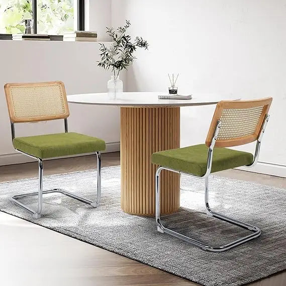 Dining Chairs Set Of 2 Modern Rattan Chrome Frame