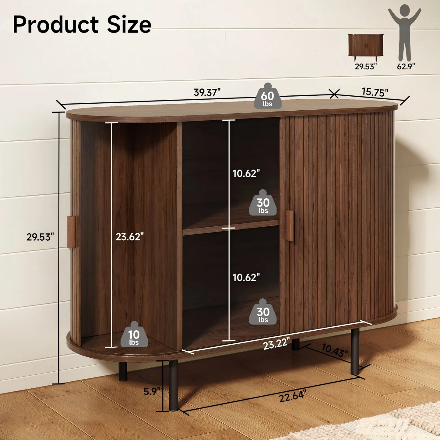 Sideboard Buffet Cabinet With Sliding Doors And Adjustable Shelf