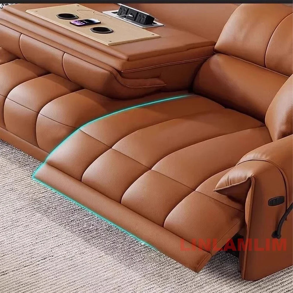 Linlamlim Modern Electric Reclining Leather Sofa With USB Center Console