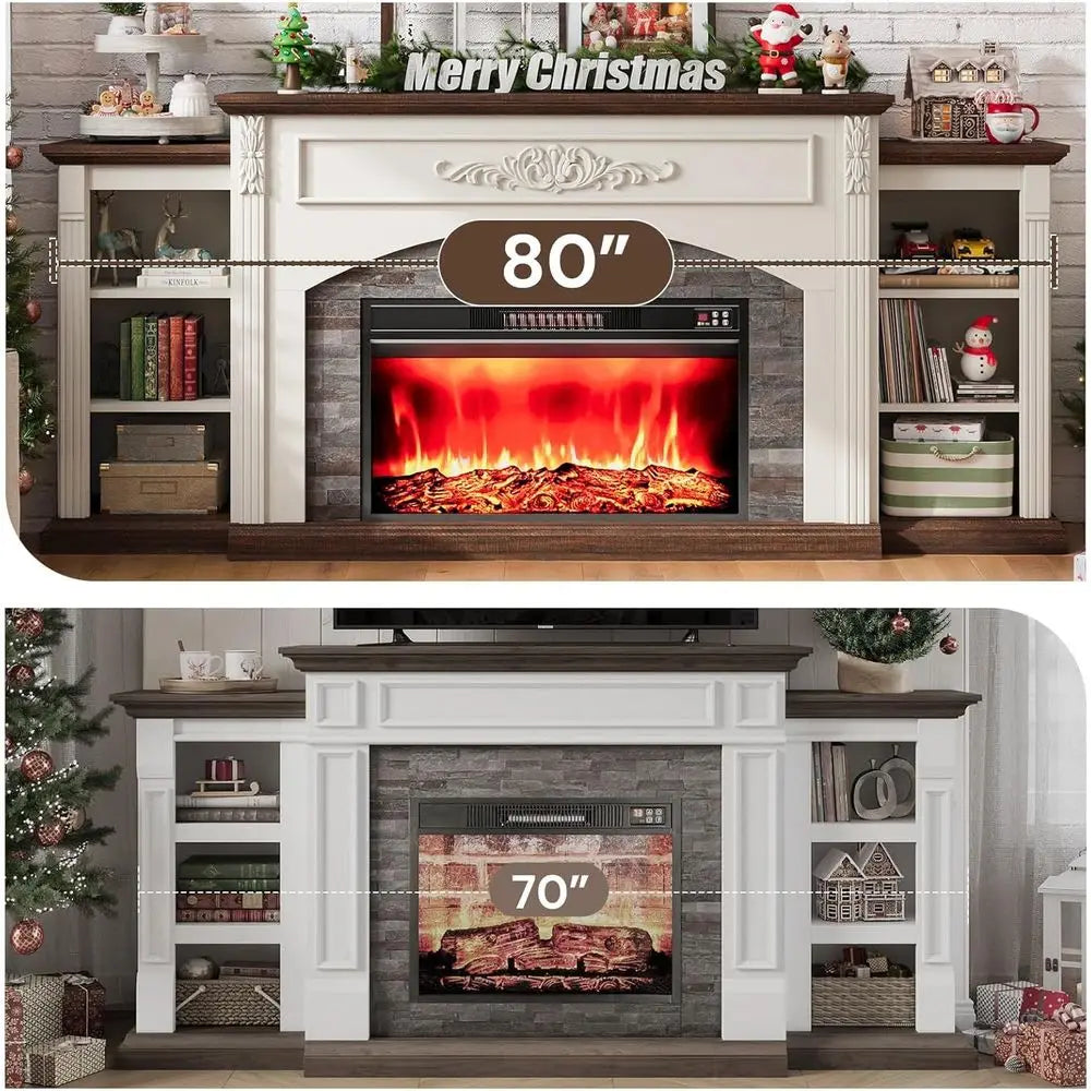 ZHUXIANG Electric Fireplace TV Console With Wooden Mantel