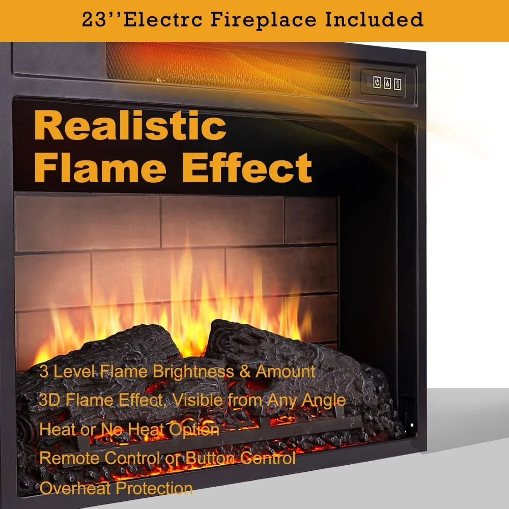 3D Fireplace TV Stand Wooden Media Center With Shelves