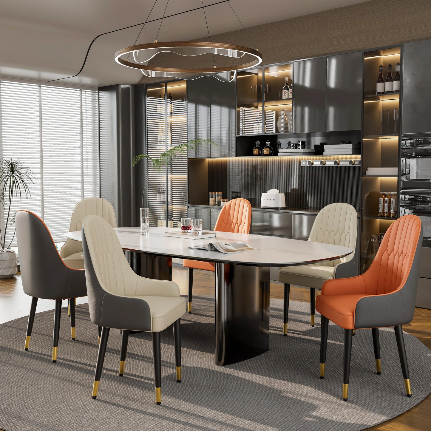 Wisfor Faux Leather Dining Chair Set 2 Midcentury Modern