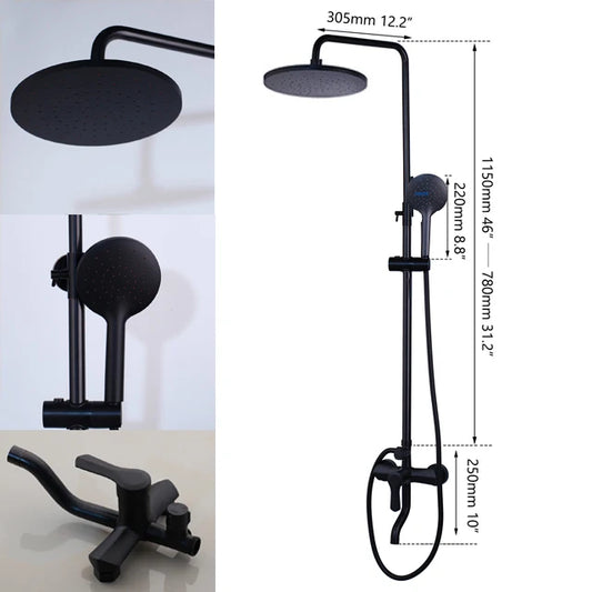 MEKKHALA Shower Set Wall Mounted Rainfall Shower Head 3 Way