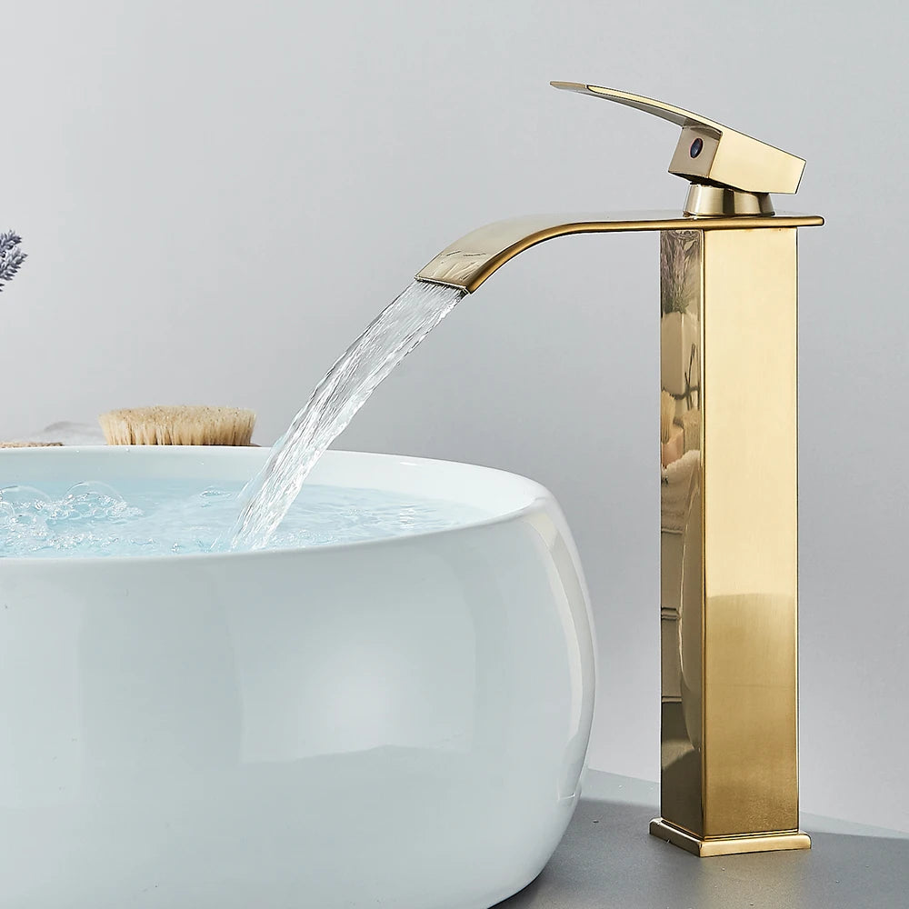 Quyanre Basin Faucet Waterfall Single Handle Hot Cold Mixer