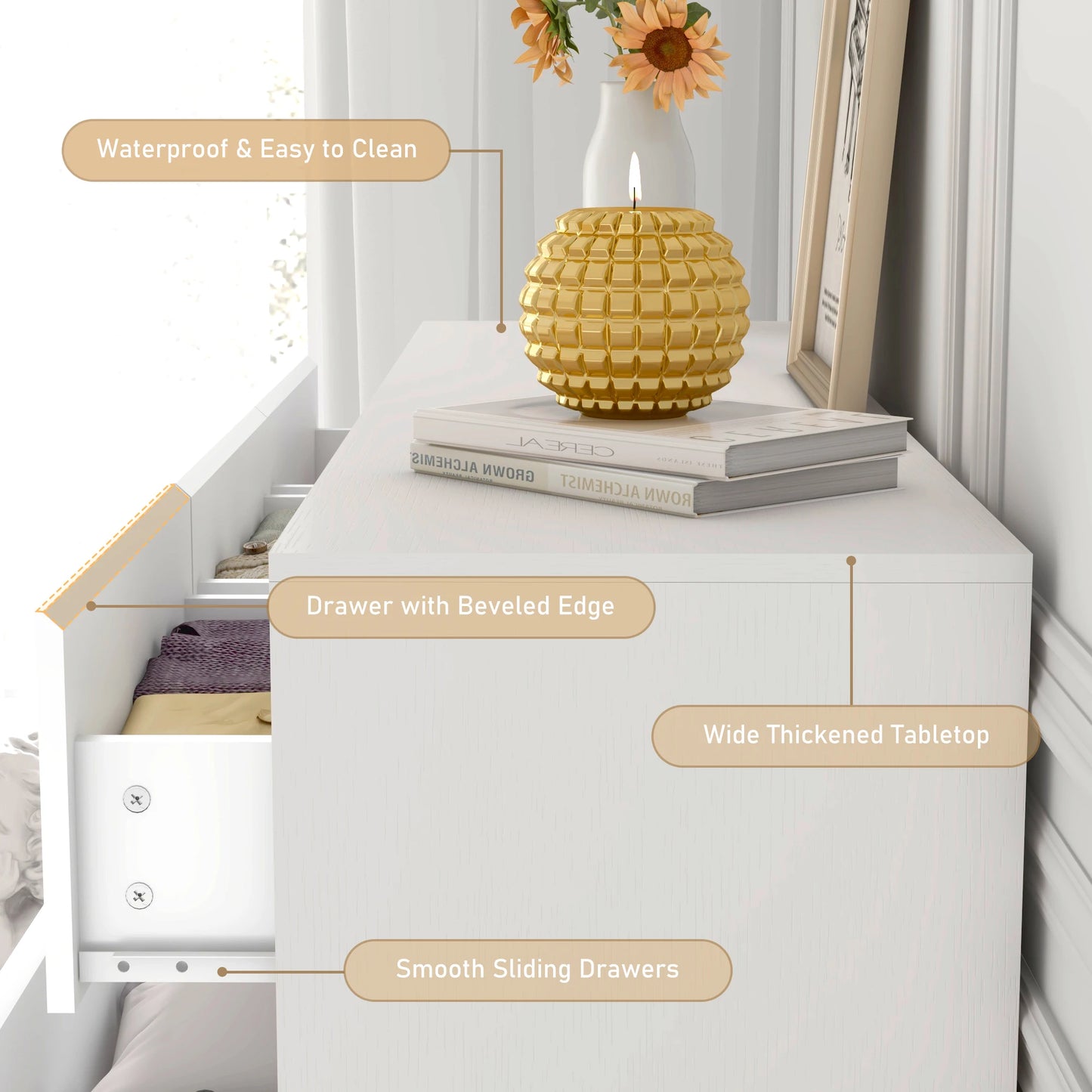 QiaoShiRen 7 Drawer Dresser Modern Wood Chest Bedroom