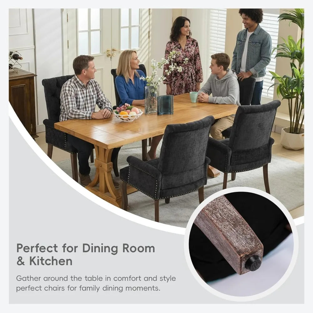 HUANZHUANG Upholstered Tufted Chenille Dining Chairs with Nailhead Trim