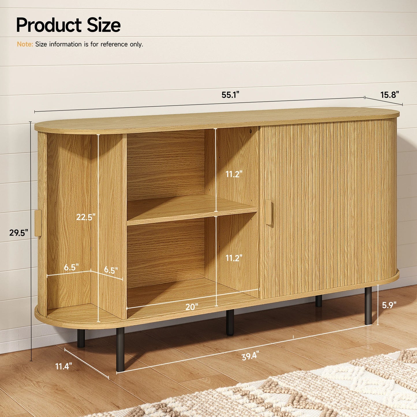 Sideboard Buffet Cabinet With Sliding Doors And Adjustable Shelf