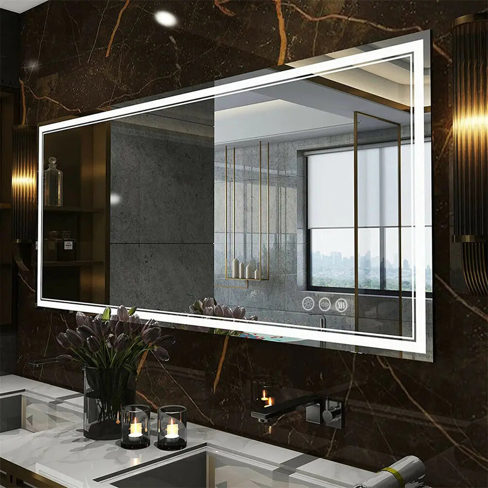 LED Wall-Mounted Bathroom Mirror With Anti-Fog Light And Touch Switch