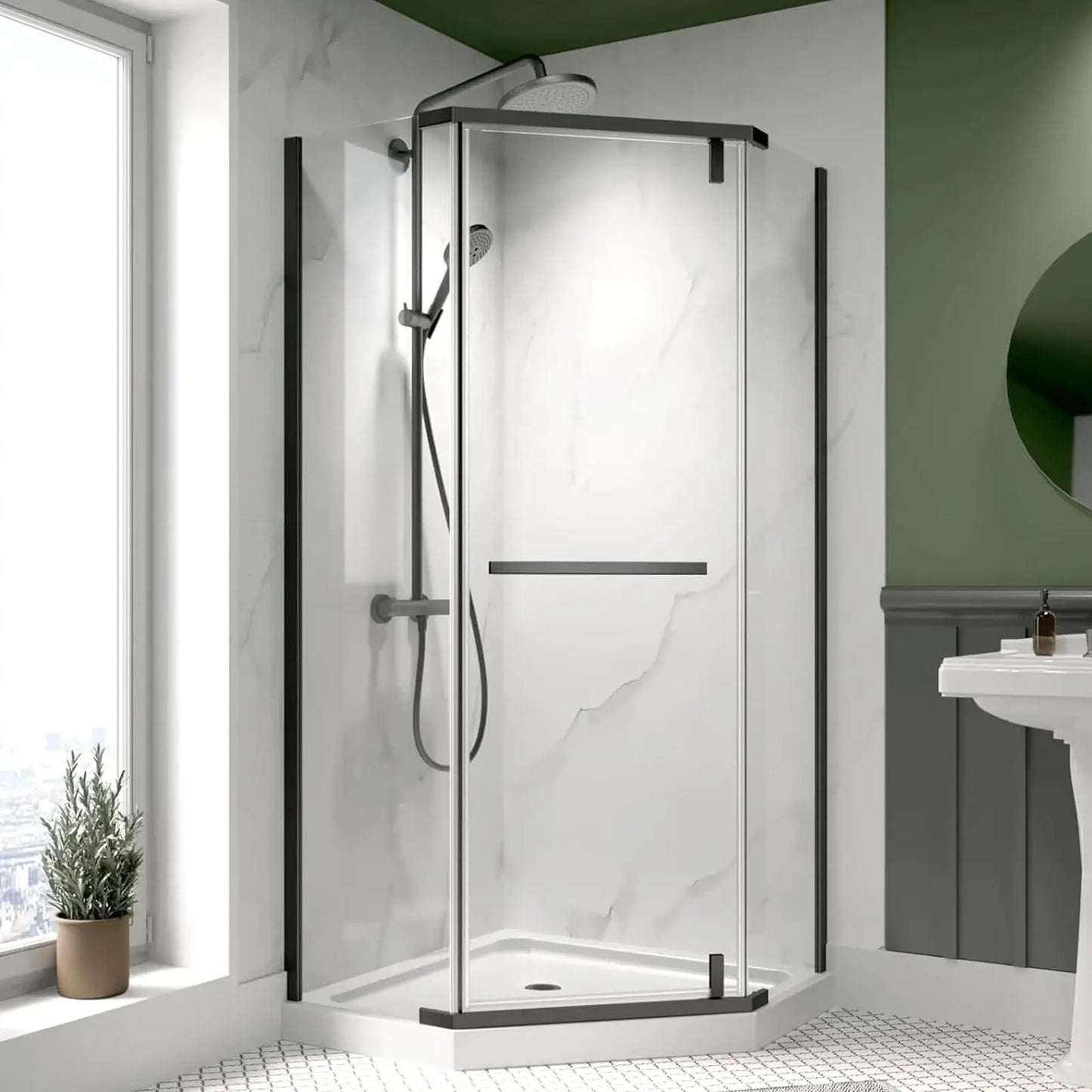 Sh.Kl Frameless Neo Angle Shower Door Enclosure With Tempered Glass
